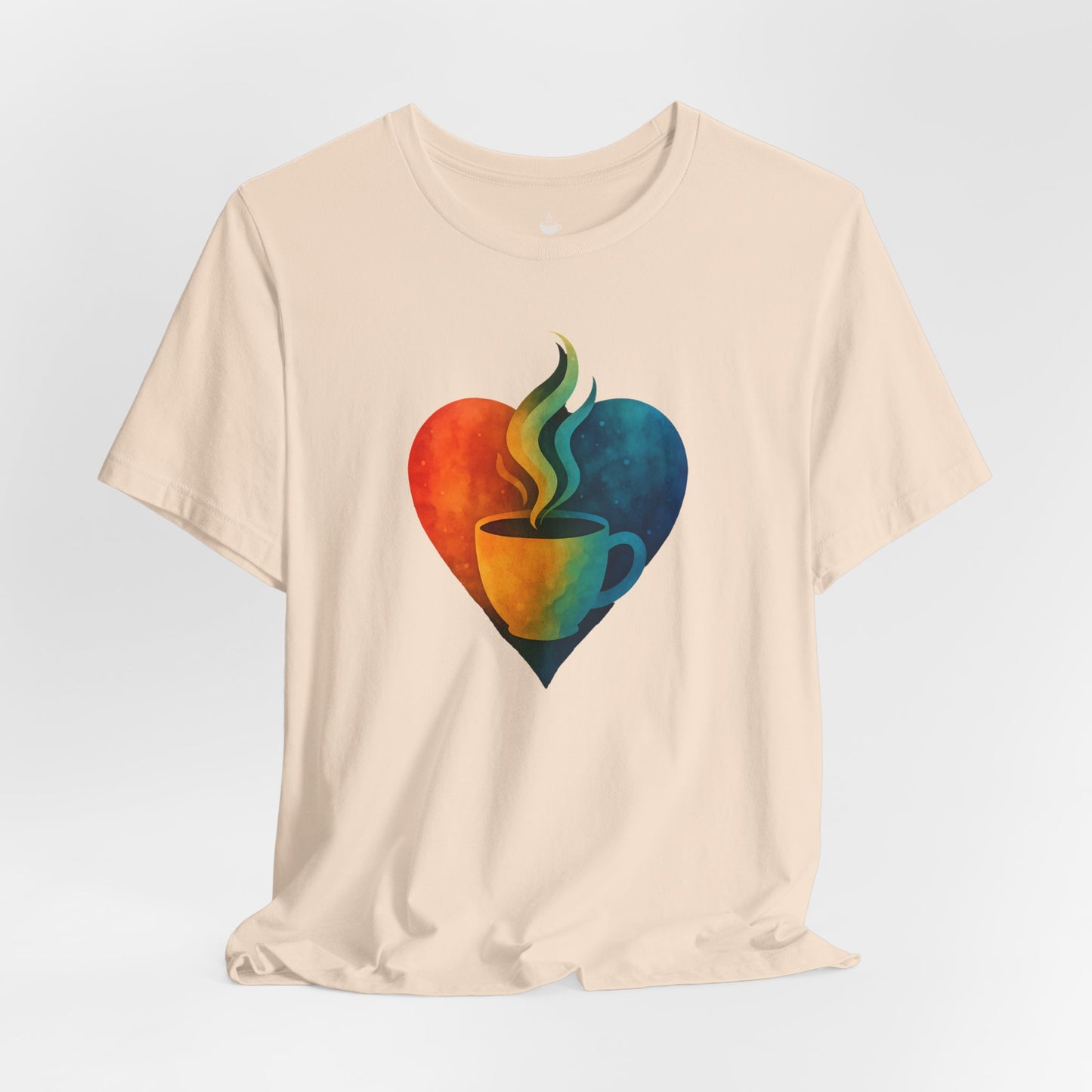 Colorful Heart with Steaming Coffee Cup