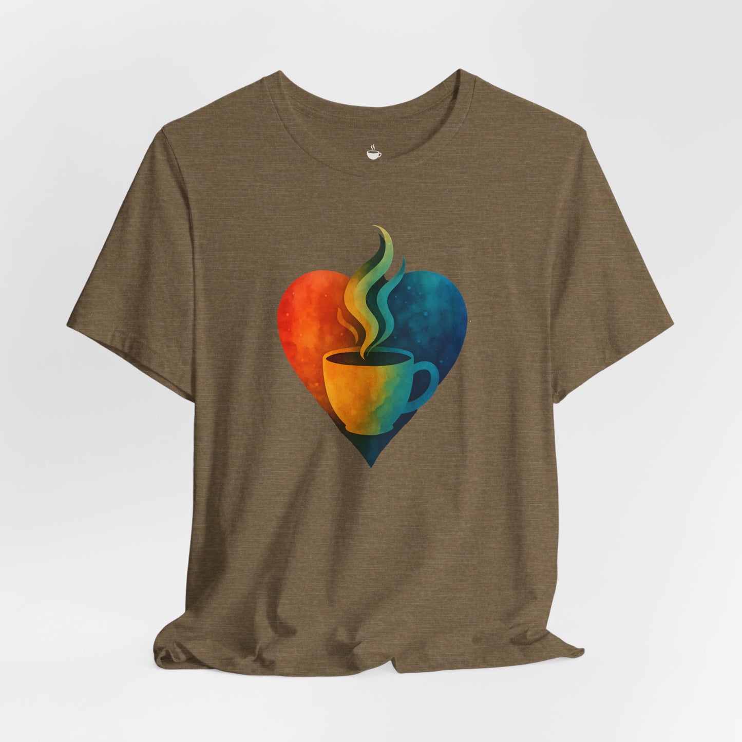 Colorful Heart with Steaming Coffee Cup