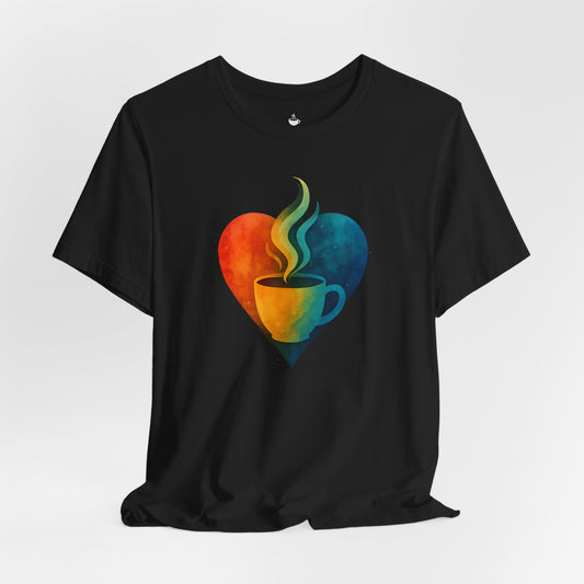 Colorful Heart with Steaming Coffee Cup