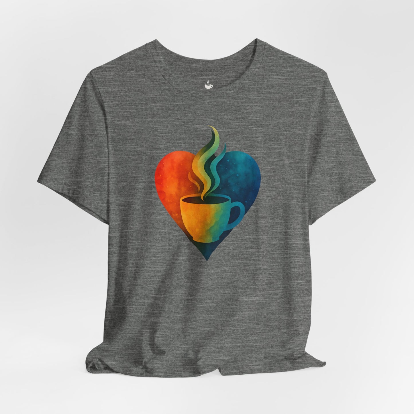 Colorful Heart with Steaming Coffee Cup