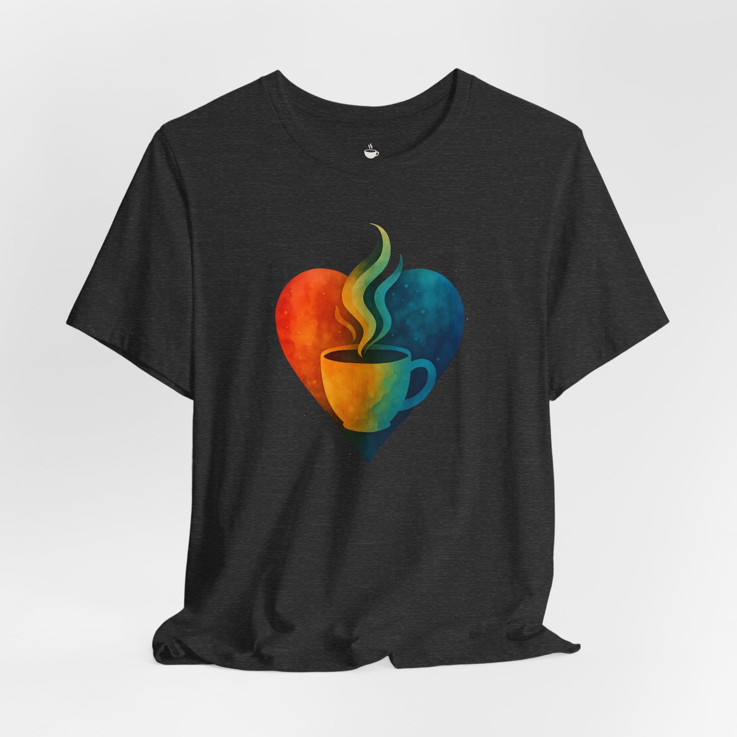 Colorful Heart with Steaming Coffee Cup