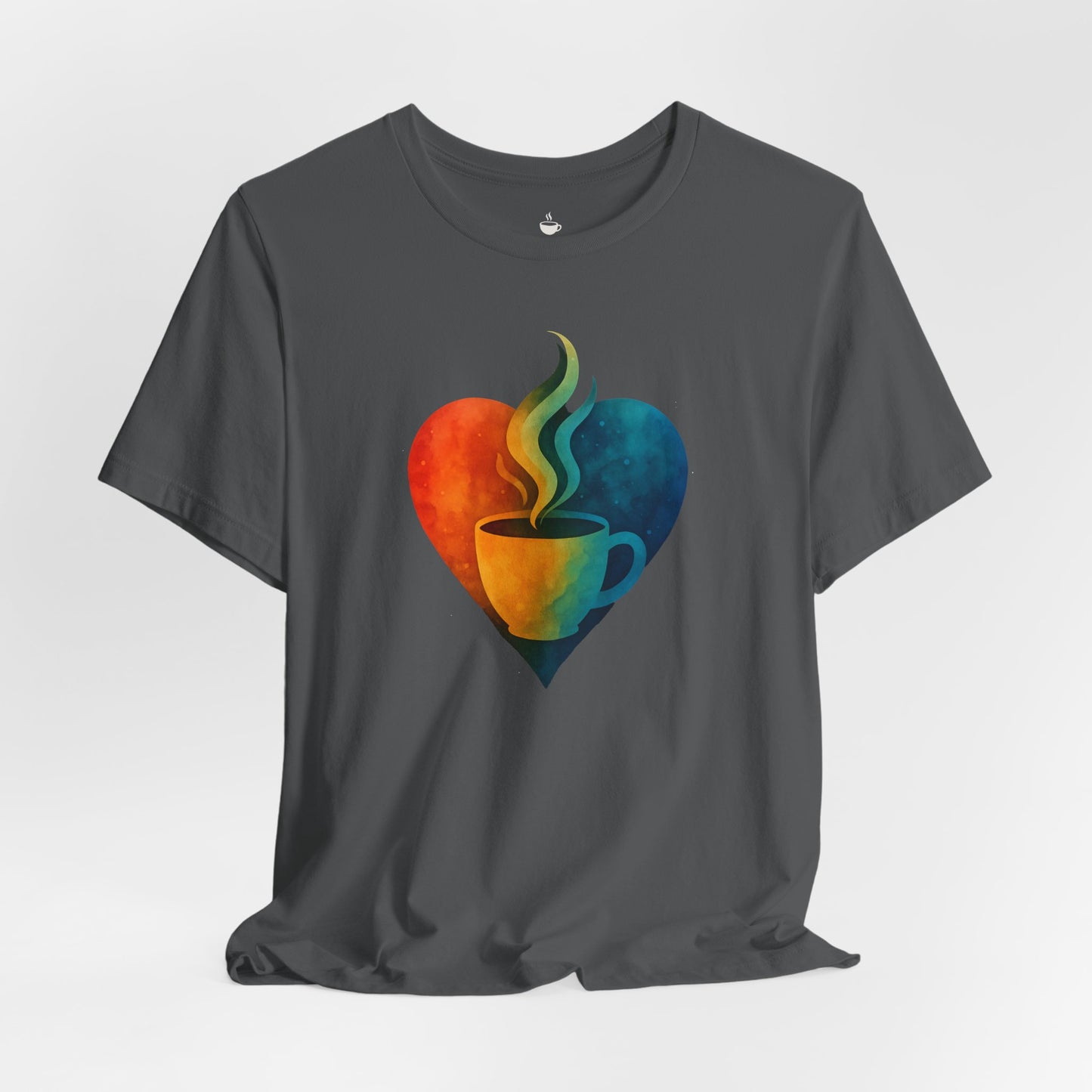 Colorful Heart with Steaming Coffee Cup