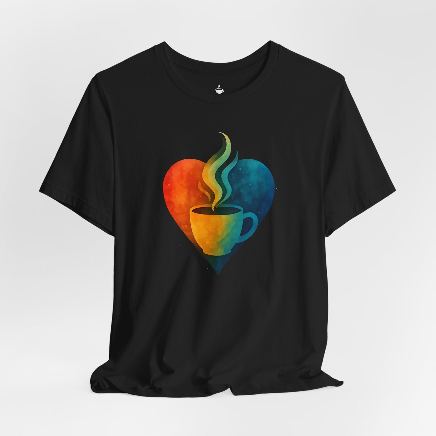 Colorful Heart with Steaming Coffee Cup