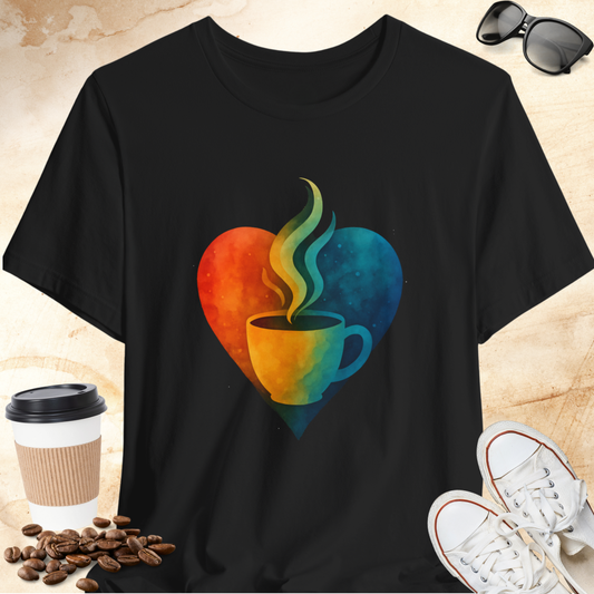 Colorful Heart with Steaming Coffee Cup