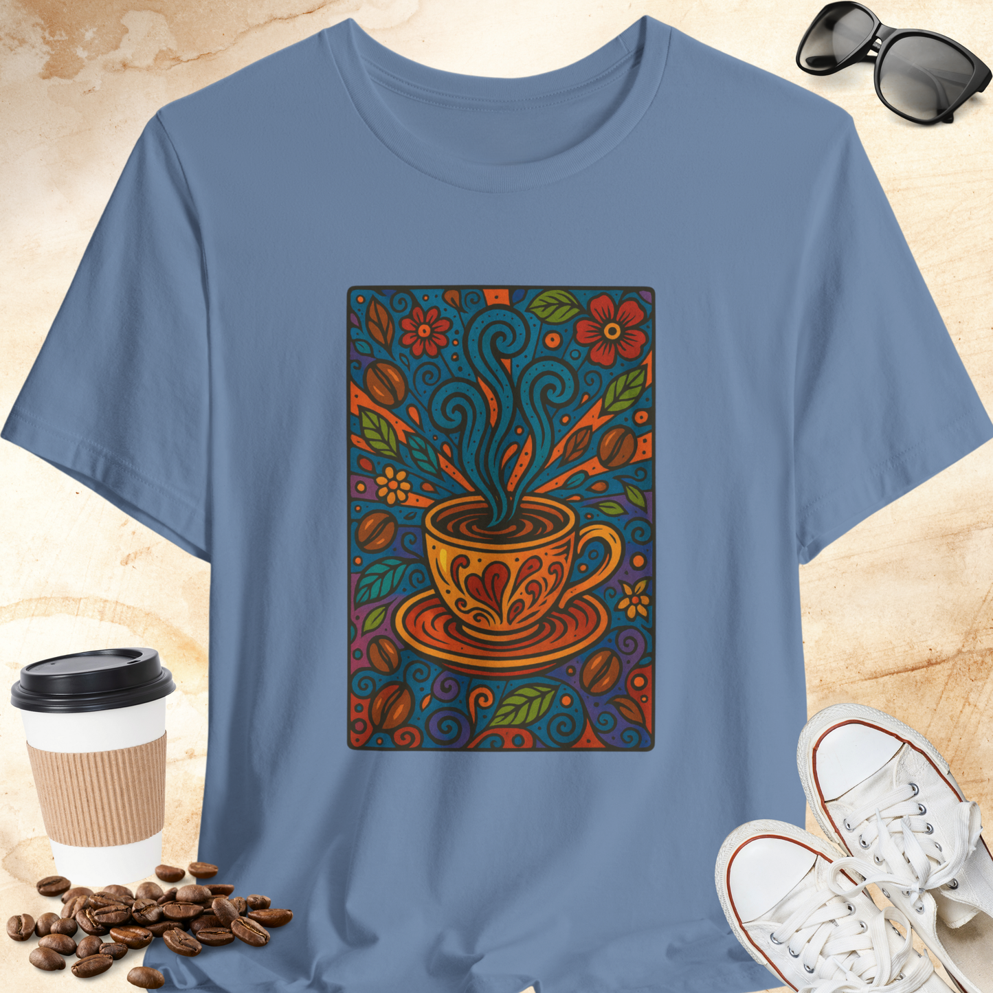 Blue Steam and Coffee Beans