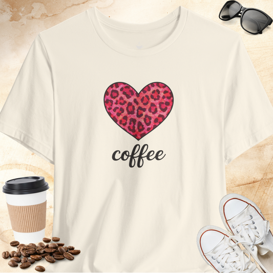 Pink Leopard Print Heart Coffee T-shirt